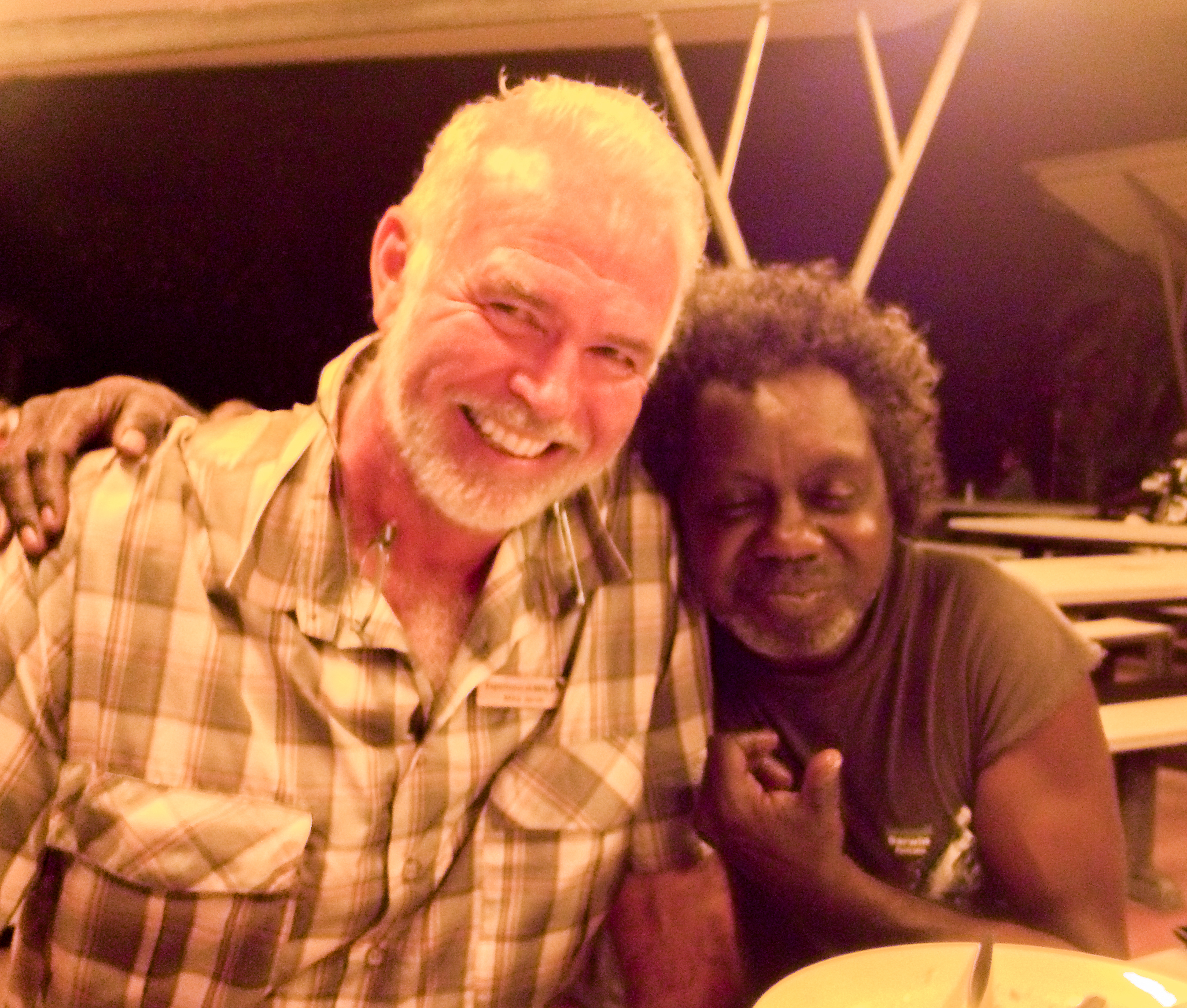 You never know who you might meet at dinner at Cooinda! Mike and Johnny Reid, local traditional owner © Barry Robinson